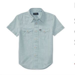 Ralph Lauren Boys Short-Sleeve Chambray Blue Western Shirt Snap